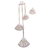Crystal diamond long fan stud earrings