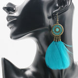 Summer collection : European and American bohemian beach temperament earrings drip sun flower feather tassel earrings