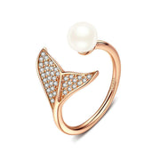 925 Sterling Silver, Open Diamond Pearl Ring