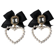 Black Bow Heart Earrings