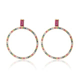 South American Style Round Colorful Glass Stone Earrings