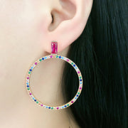 South American Style Round Colorful Glass Stone Earrings