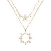 925 Sterling Silver, Double Layered Star Sun Necklace