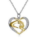 Carrying Hands Heart Shape Pendant Necklace Female 925 Sterling Silver With Diamonds