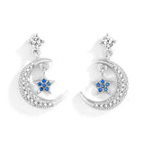 925 Sterling Silver, Blue Star and Moon Earrings