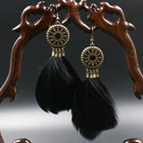 Summer collection : European and American bohemian beach temperament earrings drip sun flower feather tassel earrings