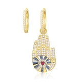 925 Sterling Silver Asymmetric Yellow Gold Color Hamsa Hand Lucky Palm Earrings Multicolor Zircon Women Monaco Jewelry