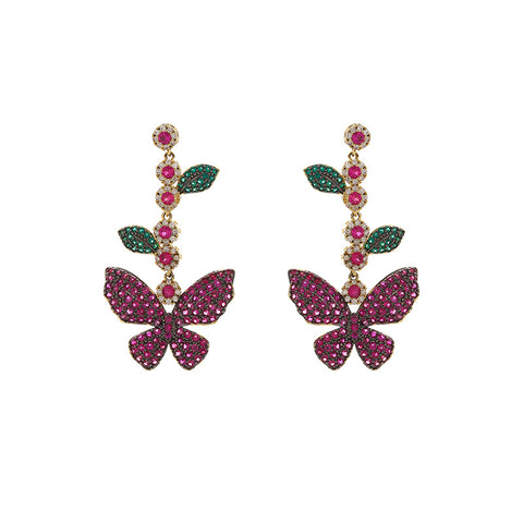 Zircon Leaf And Flower Long Earrings