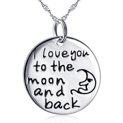 925 Sterling Silver, "I love you to the moon and back"Pendant Necklace