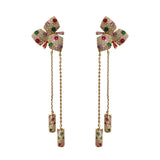 Two Small Flower Tassel Pendant Long Earrings