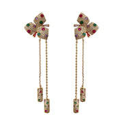 Two Small Flower Tassel Pendant Long Earrings