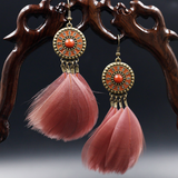 Summer collection : European and American bohemian beach temperament earrings drip sun flower feather tassel earrings