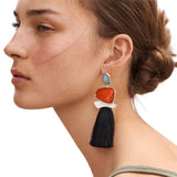 Summer collection : European and American style fashion big earrings alloy drop oil resin long tassel earrings female exaggerated earrings