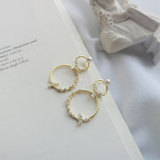 925 Sterling Silver, Double Circle Pearl Earrings