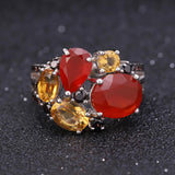 Natural Red Agate, Citrine Gemstones, 925 Sterling Silver Ring and Earrings Set