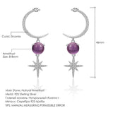 Natural Amethyst Gemstone, 925 Sterling Silver Drop Earrings