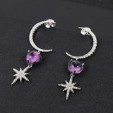 Natural Amethyst Gemstone, 925 Sterling Silver Drop Earrings