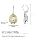 Natural Swiss Blue Topaz, Gold plated ,925 Sterling Silver Earrings