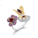 Natural Garnet Gemstones, 925 Sterling Silver, Handmade Adjustable Ring