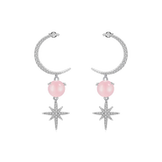 Natural Pink Calcedony Gemstone, 925 Sterling Silver Drop Earrings