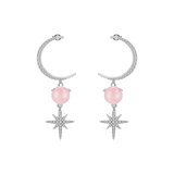 Natural Pink Calcedony Gemstone, 925 Sterling Silver Drop Earrings