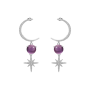 Natural Amethyst Gemstone, 925 Sterling Silver Drop Earrings