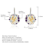 Natural Amethyst Gemstones , Gold Plated, 925 Sterling Silver Clip Earrings