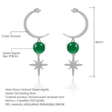 Natural Green Agate Gemstone, 925 Sterling Silver Drop Earrings