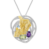 Natural Amethyst/ Peridot Gemstones, Gold plated, 925 Sterling Silver Handmade Necklace