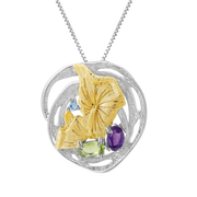 Natural Amethyst/ Peridot Gemstones, Gold plated, 925 Sterling Silver Handmade Necklace