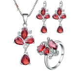 Natural Red Garnet Gemstone, 925 Sterling Silver Necklace, Ring and Earrings Set