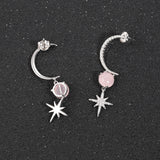 Natural Pink Calcedony Gemstone, 925 Sterling Silver Drop Earrings