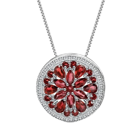 Natural Red Garnet Gemstone, 925 Sterling Sliver Necklace