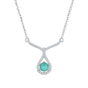 Natural Green Emerald Gemstone, 925 Sterling Silver Necklace