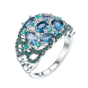 Natural London Blue Topaz Gemstone, 925 Sterling Silver Ring