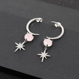 Natural Pink Calcedony Gemstone, 925 Sterling Silver Drop Earrings