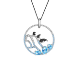 Natural Blue Topaz Gemstone, Gold Plated, 925 sterling Silver Handcrafted  Necklace