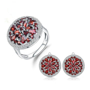 Natural Red Garnet Gemstone,  925 Sterling Silver Ring and Earrings Set