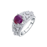 Natural Sky Bue Topaz/Ruby Gemstones/Cubic Zirconia, 925 Sterling Silver Ring