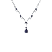 Natural Blue Sapphire Gemstone, 925 Sterling Silver Necklace