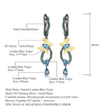 Natural London Blue Topaz Gemstone, Gold Plated, 925 Sterling Silver Handmade Earrings