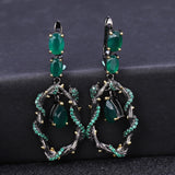 Natural Green Agate Gemstone, Gold Plated, 925 Sterling Silver Handmade Earrings