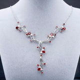 Natural Red Garnet Gemstone, 925 Sterling Silver Necklace