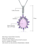 Natural Pink Calcedony Gemstone, 925 Sterling Silver Necklace