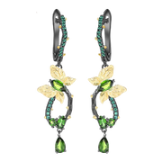 Natural Chrome Diopside Gemstone, Gold Plated, 925 Sterling Silver Handmade Drop Earrings