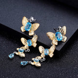 Natural Swiss Blue Topaz, Gold plated and 925 Sterling Silver Drop Earrings