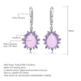 Natural Pink Calcedony Gemstone, 925 Sterling Silver Drop Earrings