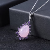 Natural Pink Calcedony Gemstone, 925 Sterling Silver Necklace