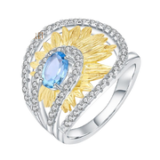 Natural Swiss Blue Topaz Gemstone, Gold Plated, 925 Sterling Silver Handmade Ring