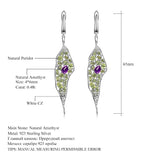 Natural Amethyst / Peridot Gemstones, 925 Sterling Sliver Drop Earrings